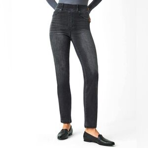 Spanx Ankle Straight Jeans Women’s Size L Pull On Slimming Tummy Smoothing Gray